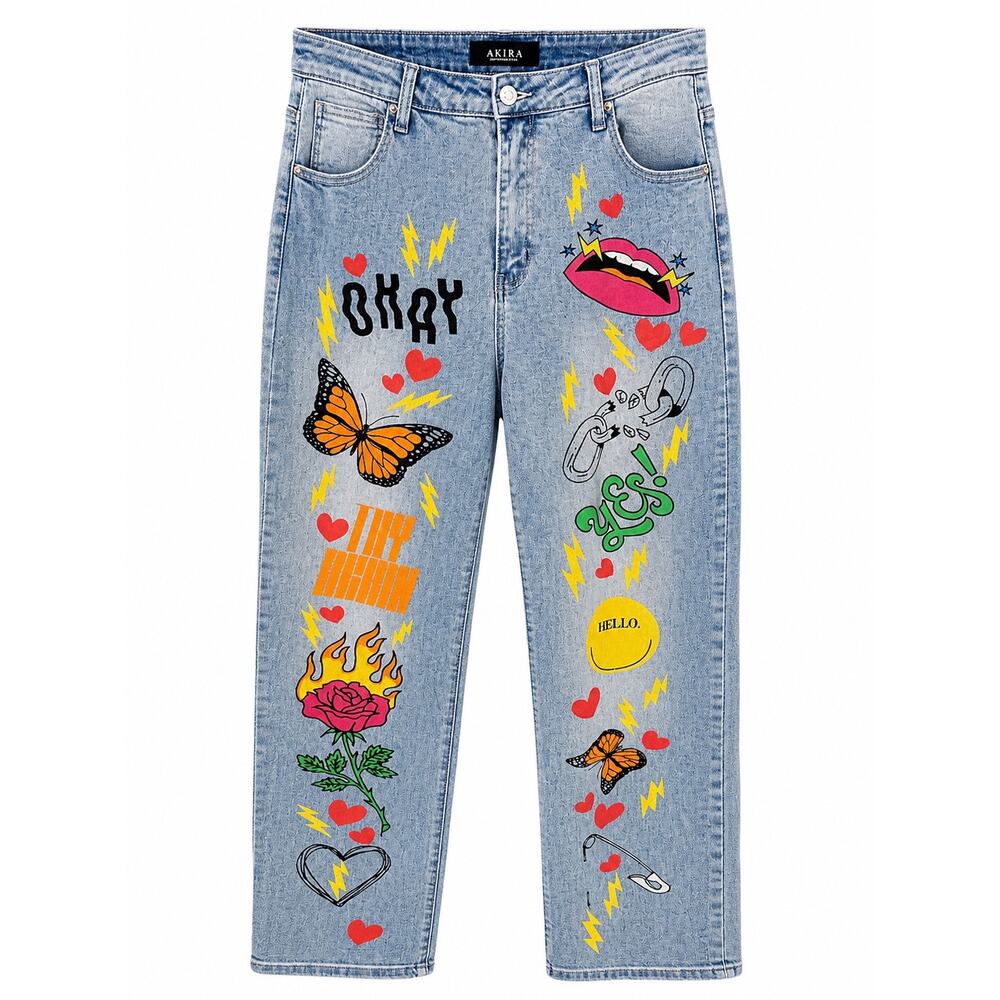 Akira Graffiti Stretch Straight Leg Jeans